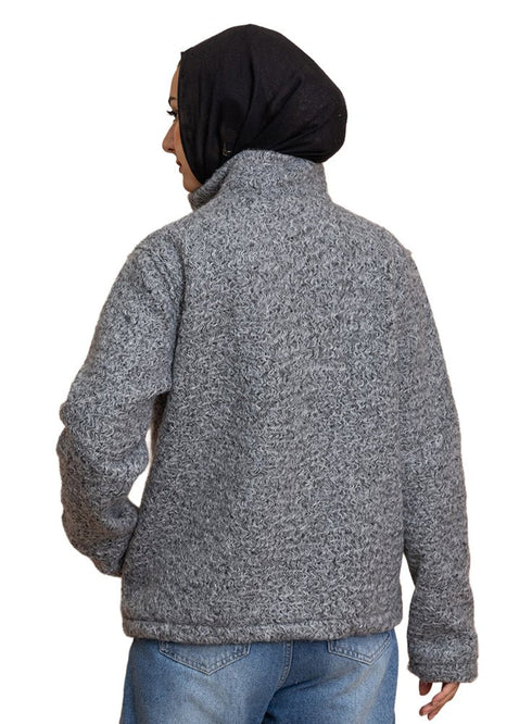 Forest Grey RD - Faux Fur High Neck Sweater - Khotwh