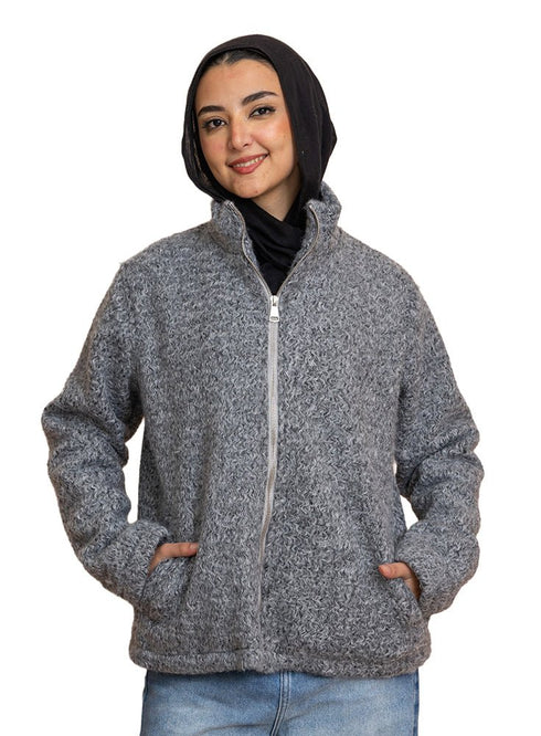 Forest Grey RD - Faux Fur High Neck Sweater - Khotwh