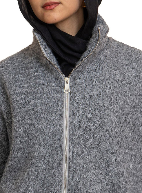 Forest Grey RD - Faux Fur High Neck Sweater - Khotwh