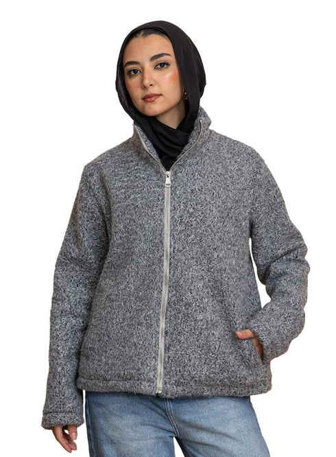 Forest Grey RD - Faux Fur High Neck Sweater - Khotwh