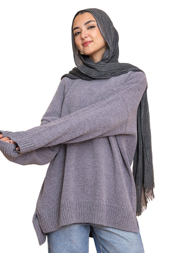 Forest Grey Velvet V - Over Size Pullover - Khotwh