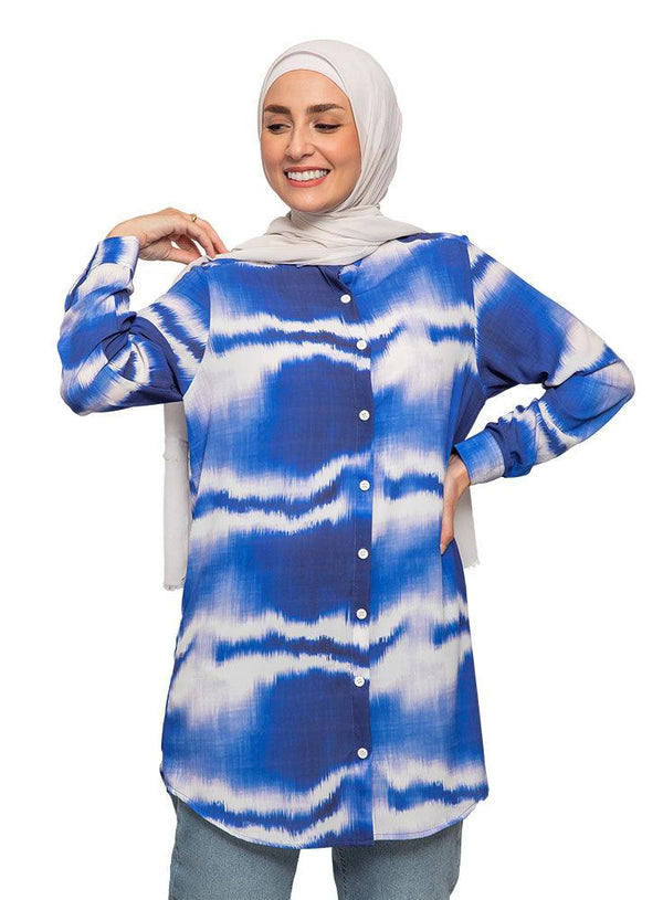 Galaxy Blue L.Printed Blouse - Khotwh