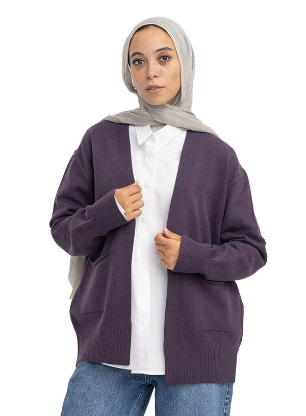 Grape Andy-Basic Pocket Cardigan - Khotwh