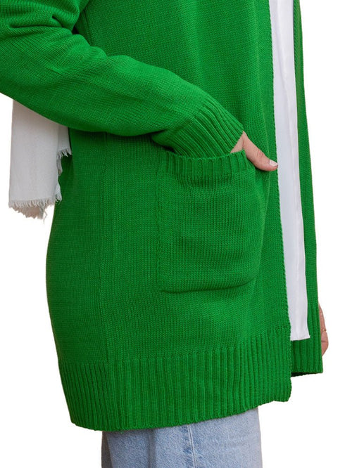 Green Basic Pocket Cardigan - Khotwh