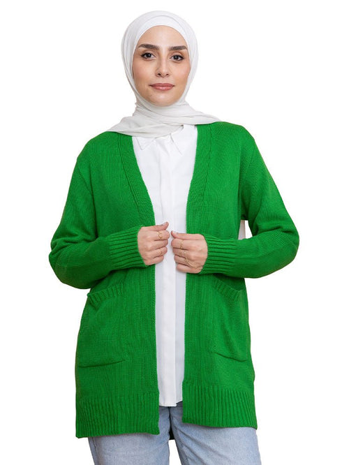 Green Basic Pocket Cardigan - Khotwh