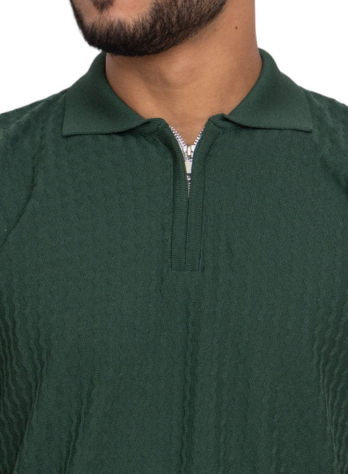 Green Design 01011Knit Polo Neck Zipper - T-Shirt - Khotwh