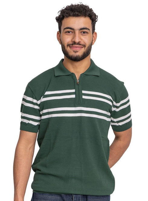 Green Design 01050Knit Polo Neck Zipper - T-Shirt - Khotwh