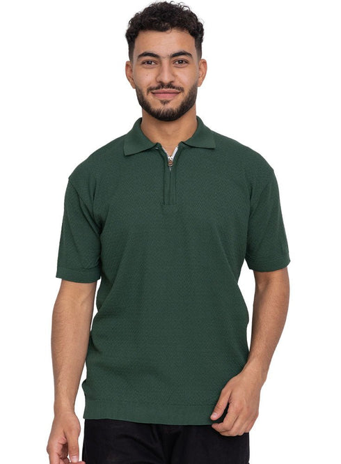 Green Design 01056Knit Polo Neck Zipper - T-Shirt - Khotwh