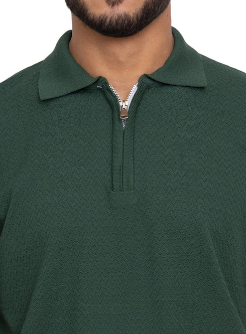 Green Design 01056Knit Polo Neck Zipper - T-Shirt - Khotwh
