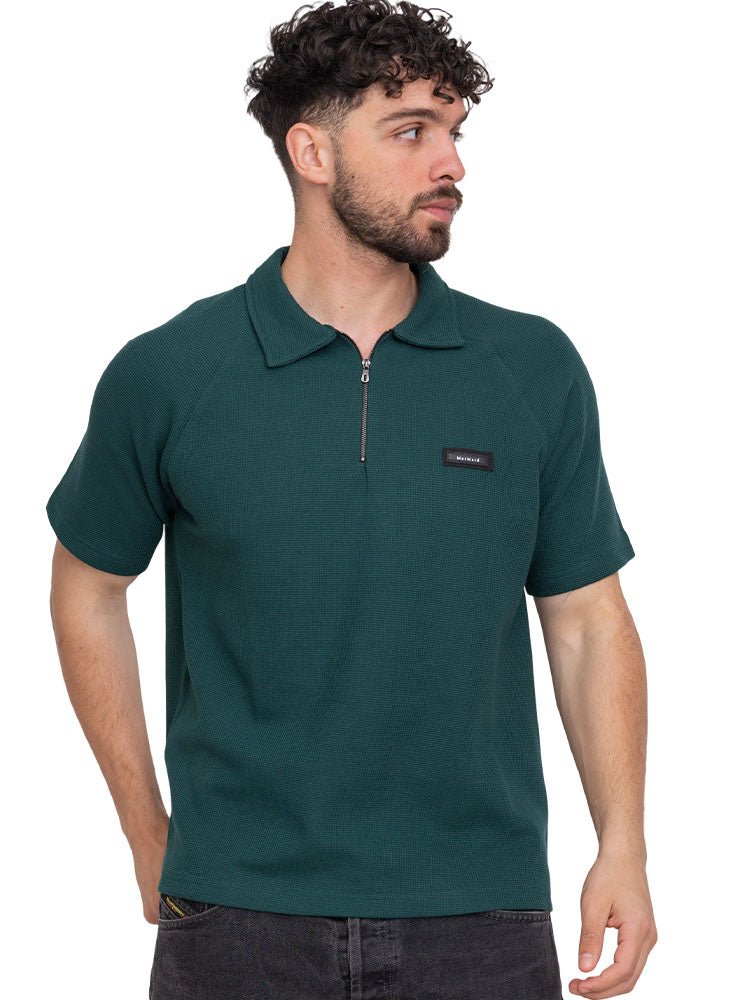 Vanton Premium Mesh Zip Polo Shirt - Dark Green