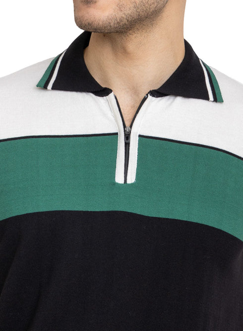 Green F - Zipper Polo Knit T-Shirt - Khotwh