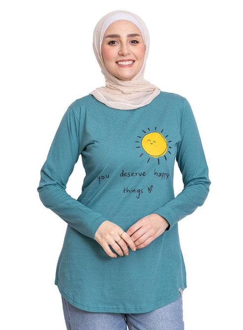 Green Olive Printed Long - Sleeve Design 16 - Khotwh