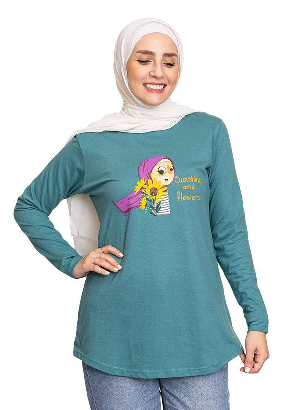 Green Olive Printed Long - Sleeve Design 29 - Khotwh