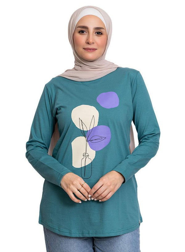 Green Olive Printed Long - Sleeve Design 3 - Khotwh