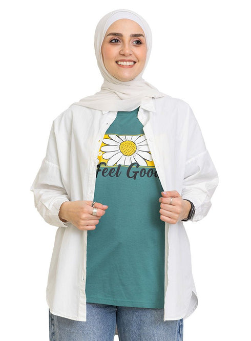 Green Olive Printed O.S Short - Sleeve Design 13 - Khotwh