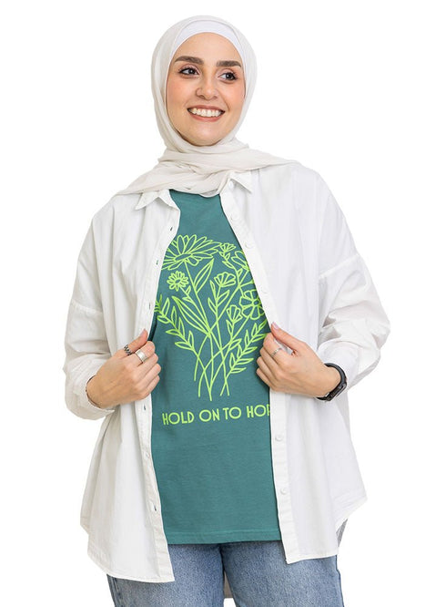Green Olive Printed O.S Short - Sleeve Design 4 - Khotwh