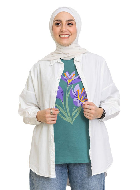 Green Olive Printed O.S Short - Sleeve Design 5 - Khotwh