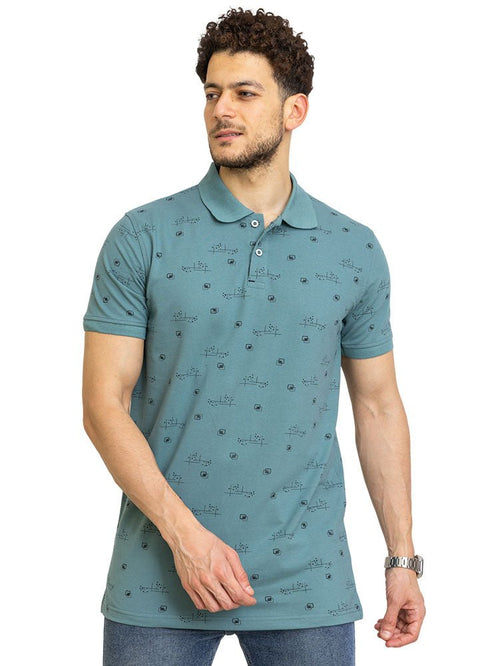 Green Olive Printed Polo Design 5 - Khotwh