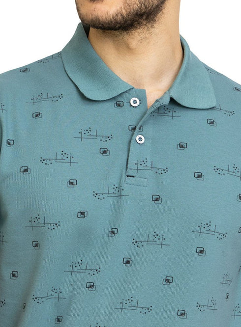Green Olive Printed Polo Design 5 - Khotwh