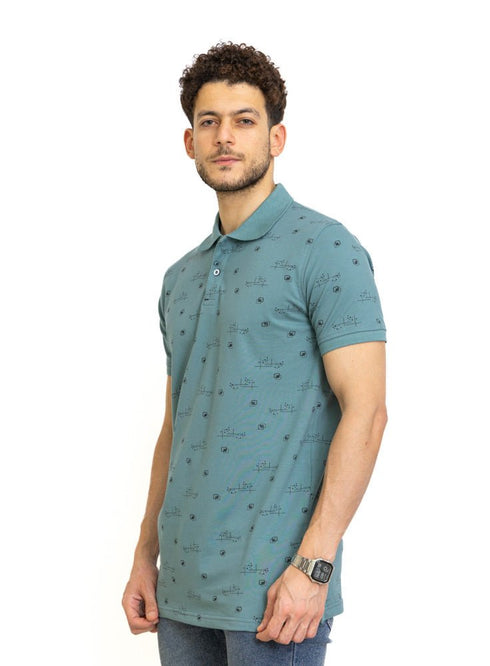 Green Olive Printed Polo Design 5 - Khotwh