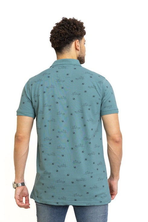 Green Olive Printed Polo Design 5 - Khotwh
