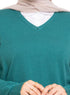 Green Olive V - Neck Knit Pullover - Khotwh