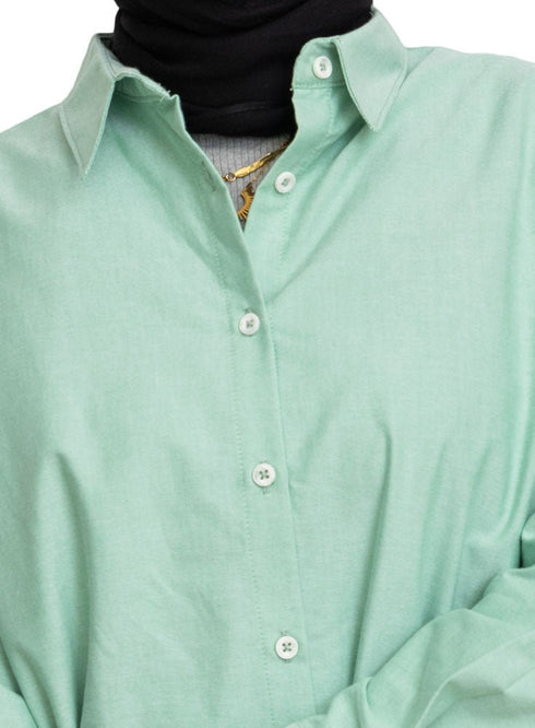 Green Oxford Over Size Shirt - Khotwh