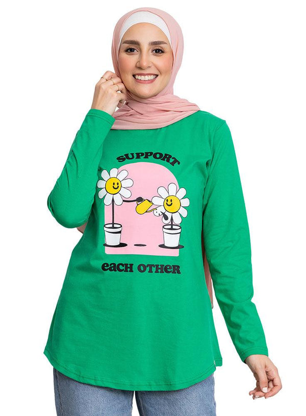 Green Printed Long - Sleeve Design 22 - Khotwh