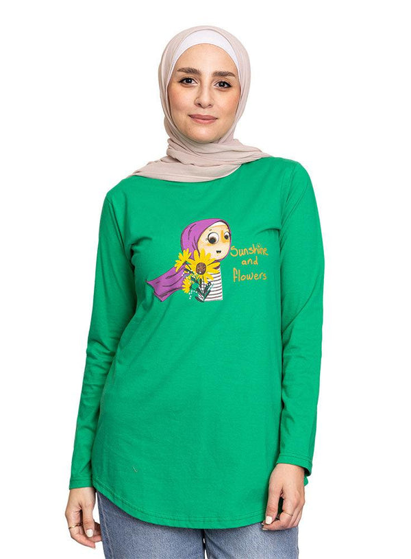 Green Printed Long - Sleeve Design 29 - Khotwh
