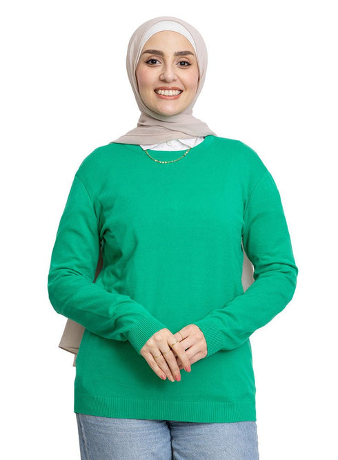 Green Round Knit Pullover - Khotwh