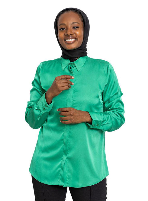 Green Satan Collar Blouse - Khotwh