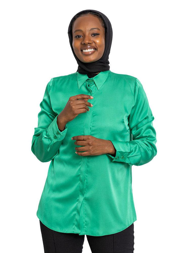 Green Satan Collar Blouse - Khotwh