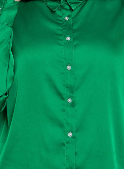 Green Satin Over Size Shirt - Khotwh