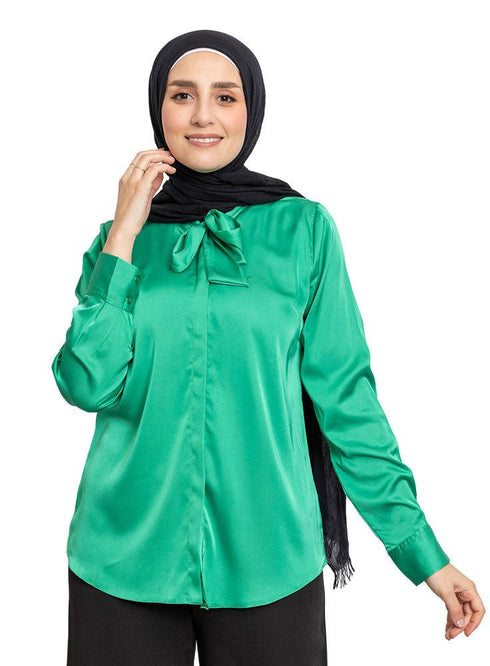 Green Satin Tape Blouse - Khotwh