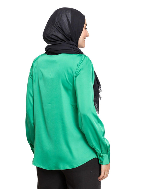 Green Satin Tape Blouse - Khotwh