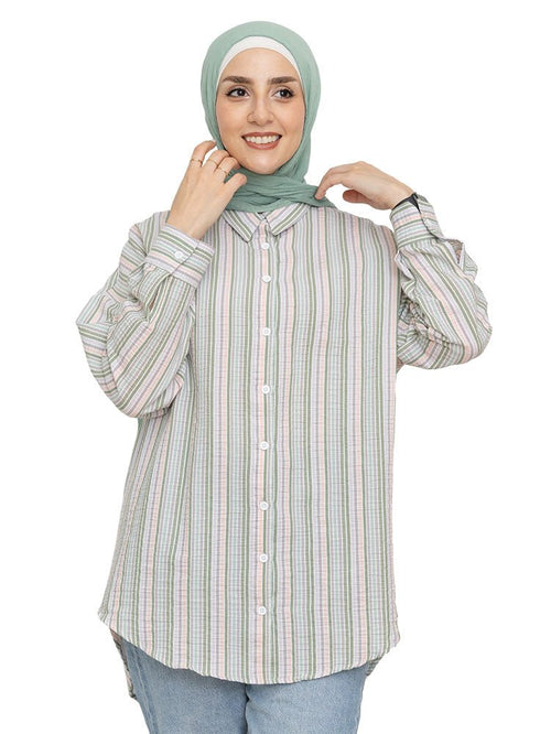 Green Stripped Over - Size Shirt - Khotwh