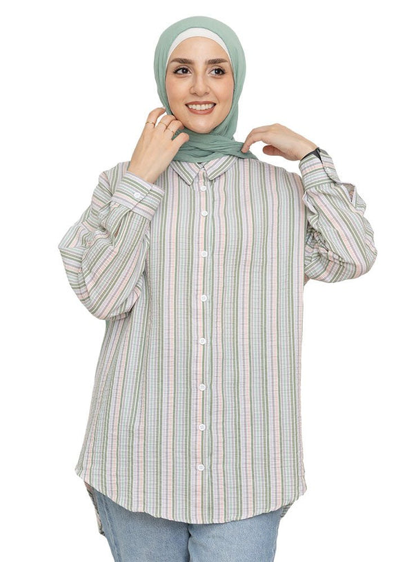 Green Stripped Over - Size Shirt - Khotwh