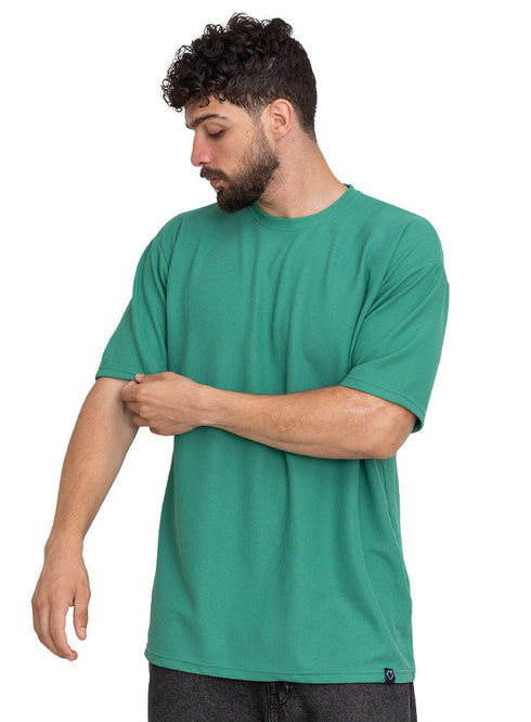 Green Waffle Over Size Round T-Shirt - Khotwh