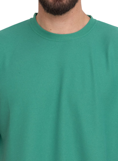 Green Waffle Over Size Round T-Shirt - Khotwh