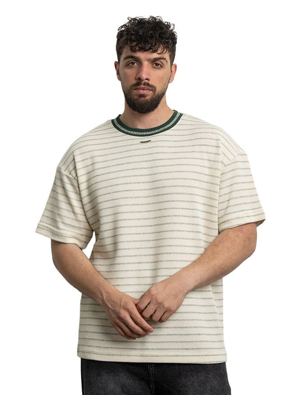 Green*off - white Design 3042 NF - Striped Round T-Shirt - Khotwh