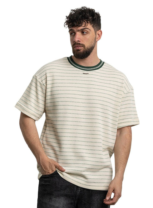 Green*off - white Design 3042 NF - Striped Round T-Shirt - Khotwh