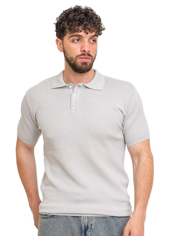 Grey Design 01016Knit Polo Neck - T-Shirt - Khotwh