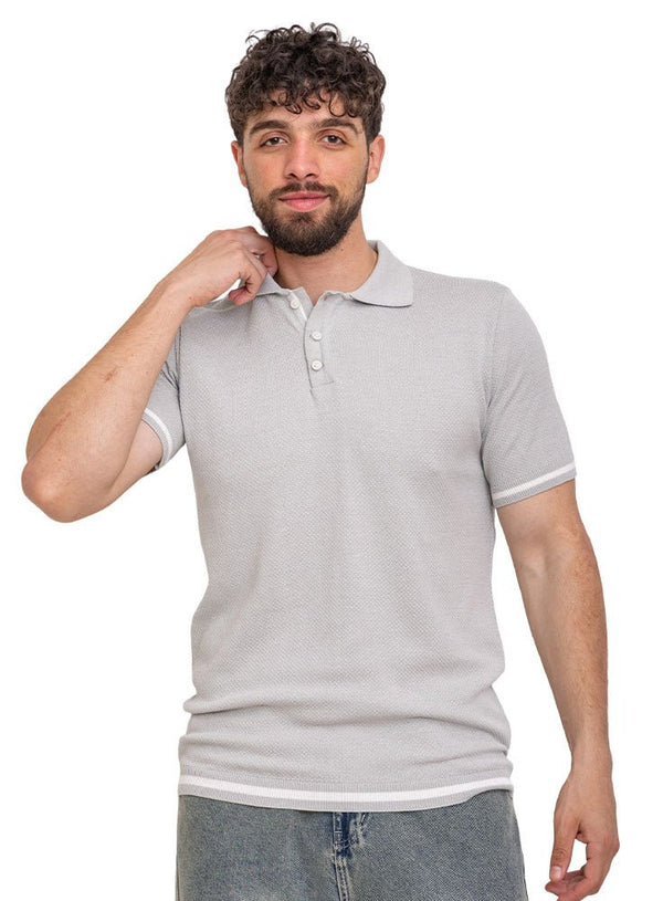 Grey Design 01018Knit Polo Neck - T-Shirt - Khotwh