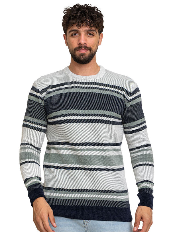 Grey - Design116 Br - Striped Pullover - Khotwh