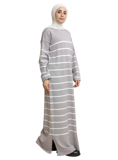 Grey Long - Striped Dress - Khotwh