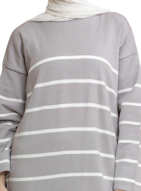 Grey Long - Striped Dress - Khotwh