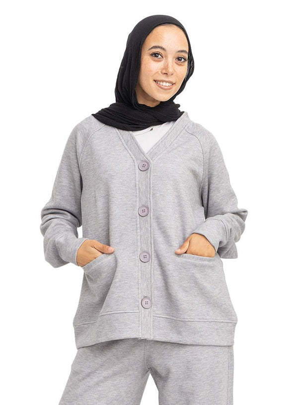Grey RD-Button Sweater - Khotwh