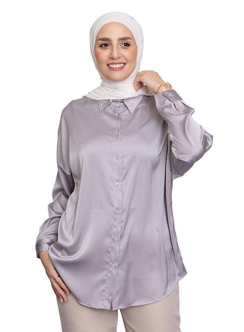 Grey Satin Blouse - Khotwh