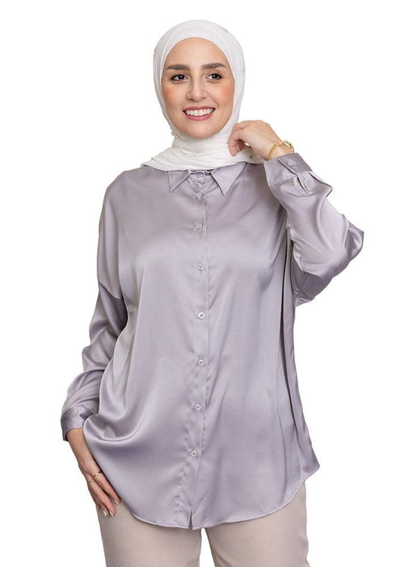Grey Satin Blouse - Khotwh