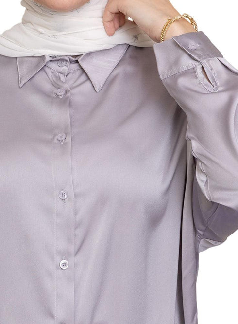 Grey Satin Blouse - Khotwh